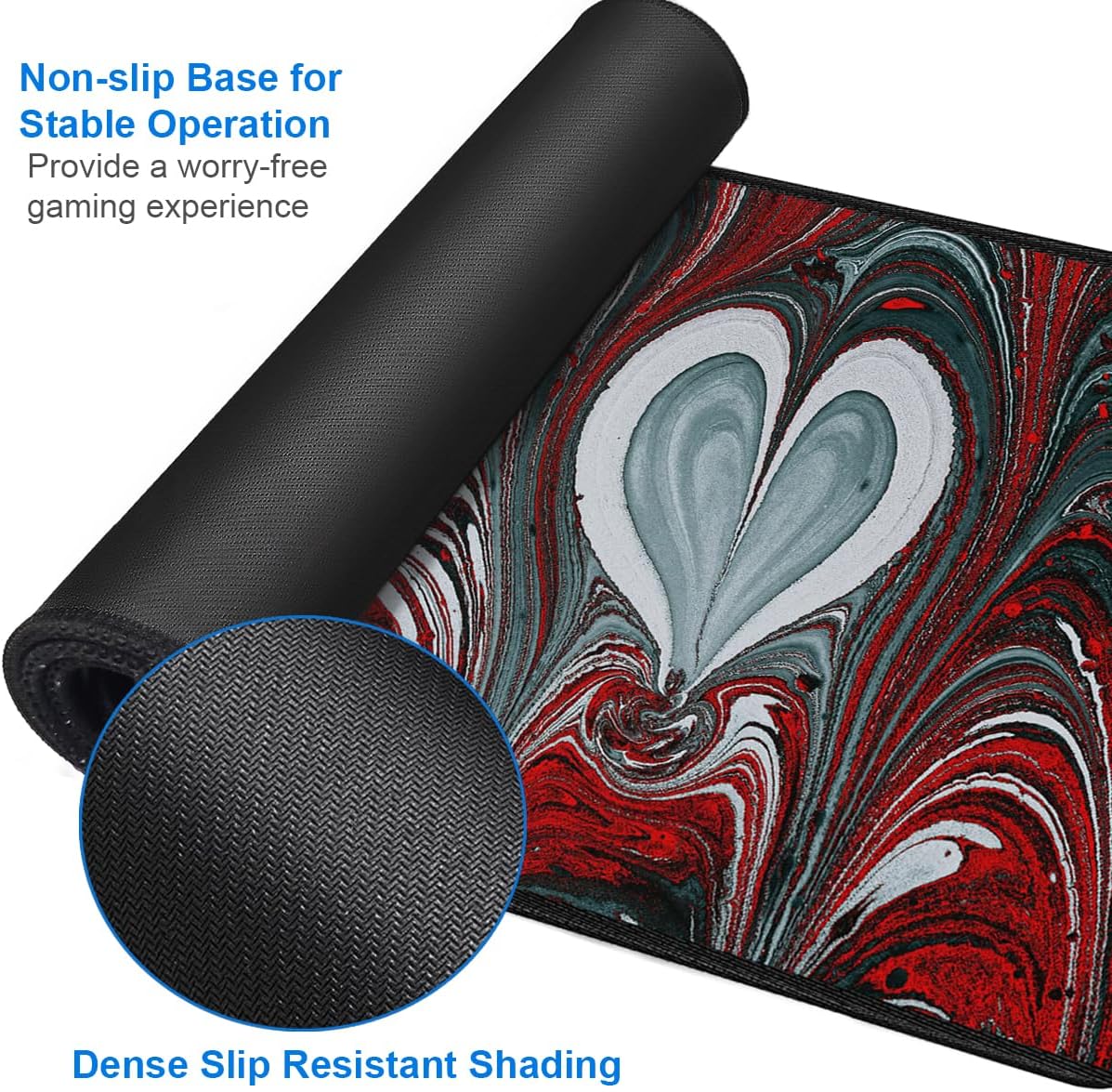 Gaming Mouse Pad, 31.5x15.7 inch Large Extended Computer Keyboard Mouse Mat, Water Resist Non-Slip Mousepad Rubber Base Long XXL Desk Mouse Pad for Work & Gaming, Office & Home, Red Heart