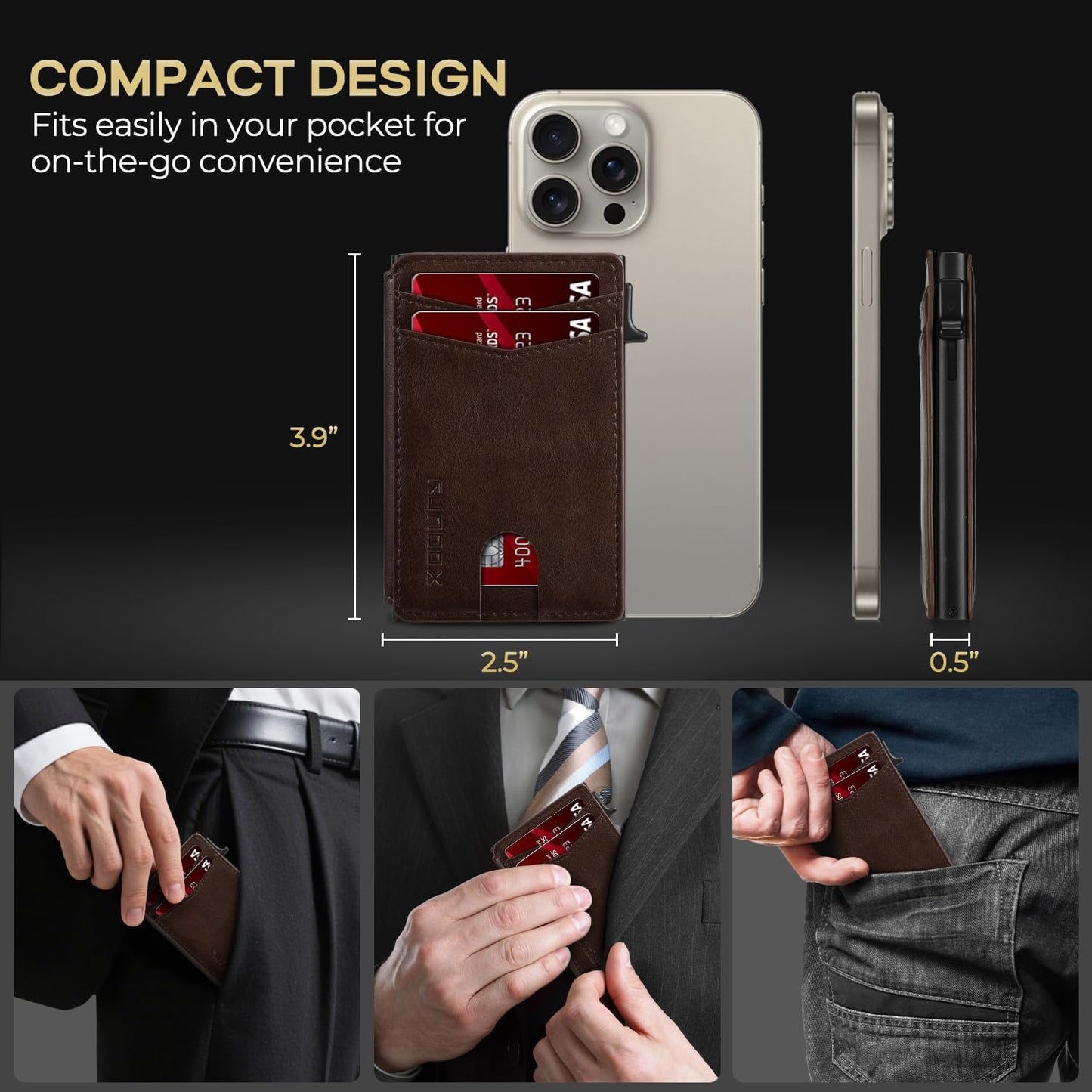 Slim Card Wallet for Men with ID Window – Minimalist RFID Wallet, Pop-Up Function, Ultra Thin Design, Metal Business Card Case Holds 8+ Cards, Gifts for Men, Men's Accessories