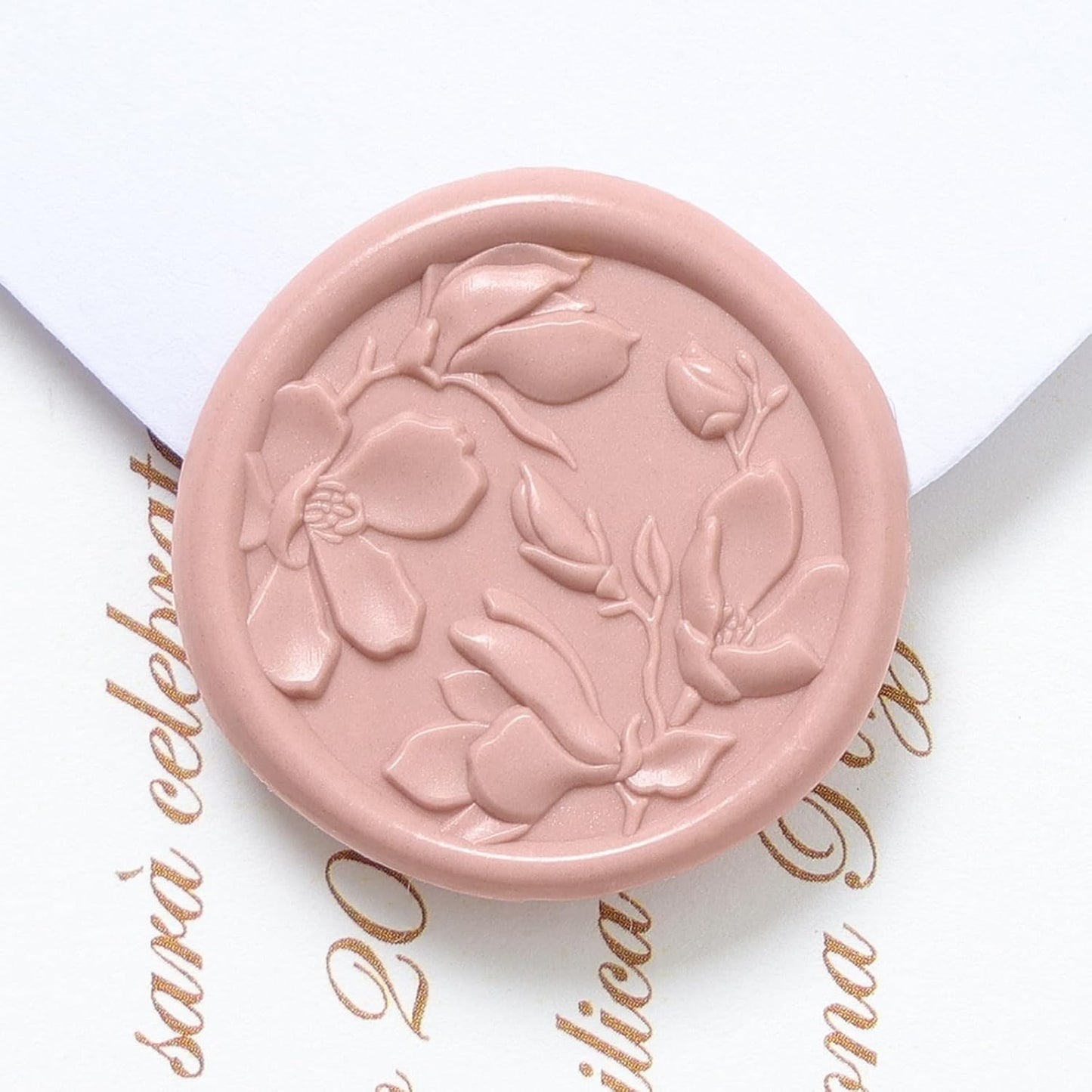 UNIQOOO Wax Seal Stickers - 3D Magnolia Wedding Invitation Envelope Botanical Seal Stickers, 50 Pcs Self- Adhesive Dusty Rose Stickers, Perfect for Invitation, Christmas, Gift Wrapping, Party