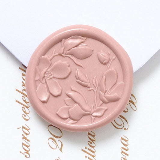 UNIQOOO Wax Seal Stickers - 3D Magnolia Wedding Invitation Envelope Botanical Seal Stickers, 50 Pcs Self- Adhesive Dusty Rose Stickers, Perfect for Invitation, Christmas, Gift Wrapping, Party