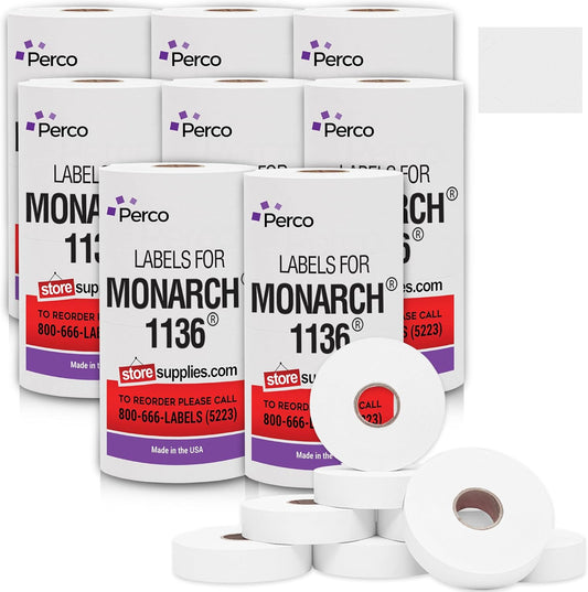 White Pricing Labels for Monarch 1136 Price Gun – Case of 8 Sleeves, 64 Rolls Value Pack - 112,000 Price Marking Labels – with Ink Rolls Included