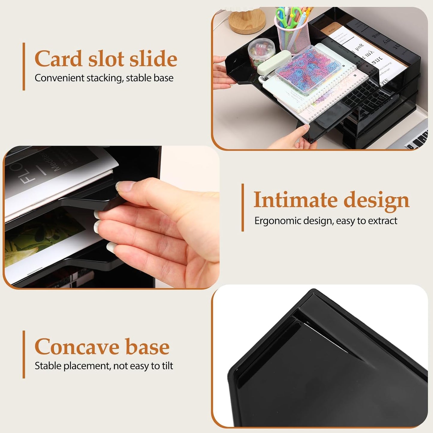 8 Pcs Stackable Letter Tray Rectangular Plastic Desk Organizer 13 x 9.5 x 2.6 in Paper Holder File Tray Accessories Rack for Desktop Office Desk Drawers (Black)