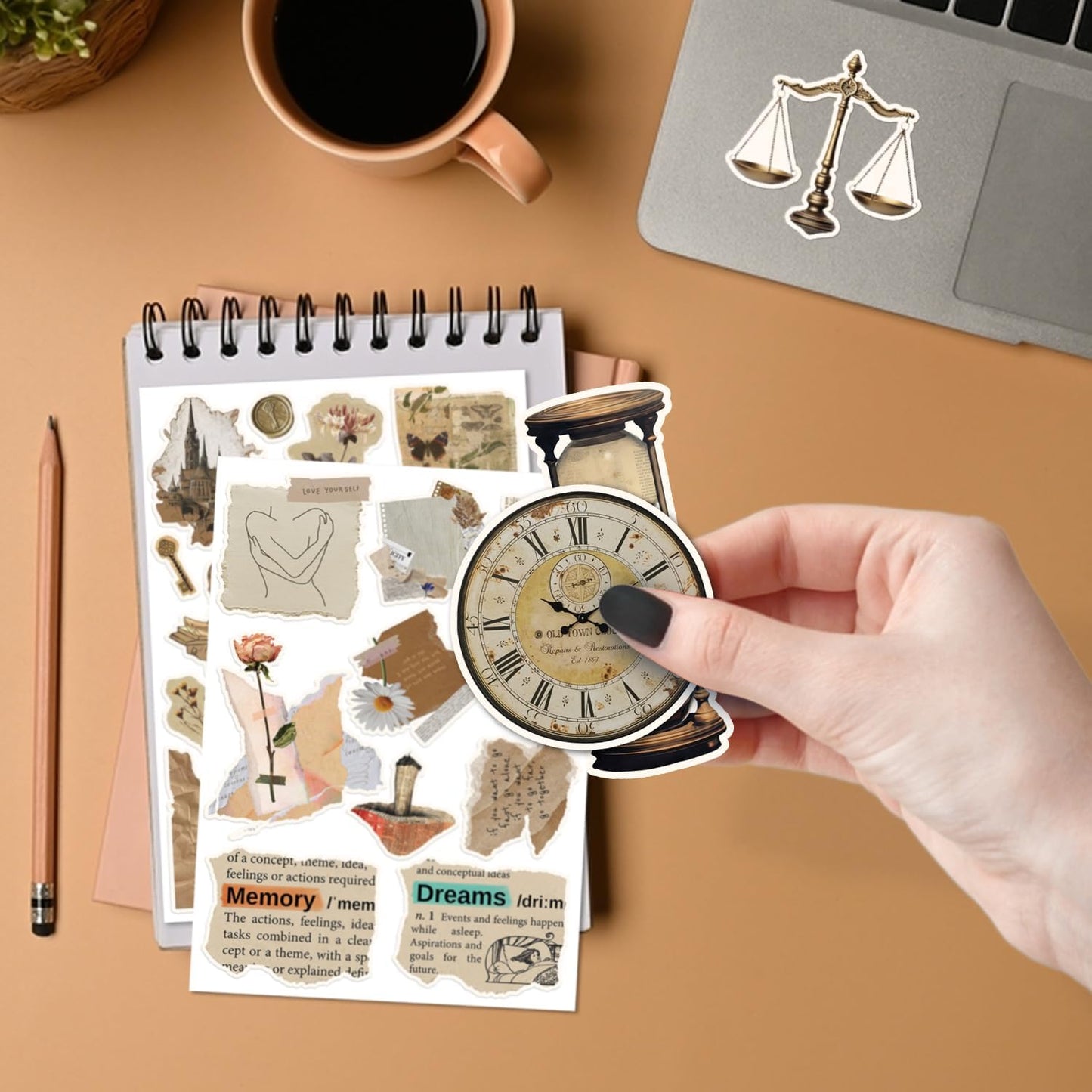 150PCS Vintage Sticker for Scrapbooking, Aesthetic Junk Journal Supplies Kit, Ephemera for Journaling, Planners, Diary, Waterproof DIY Craft Supplies