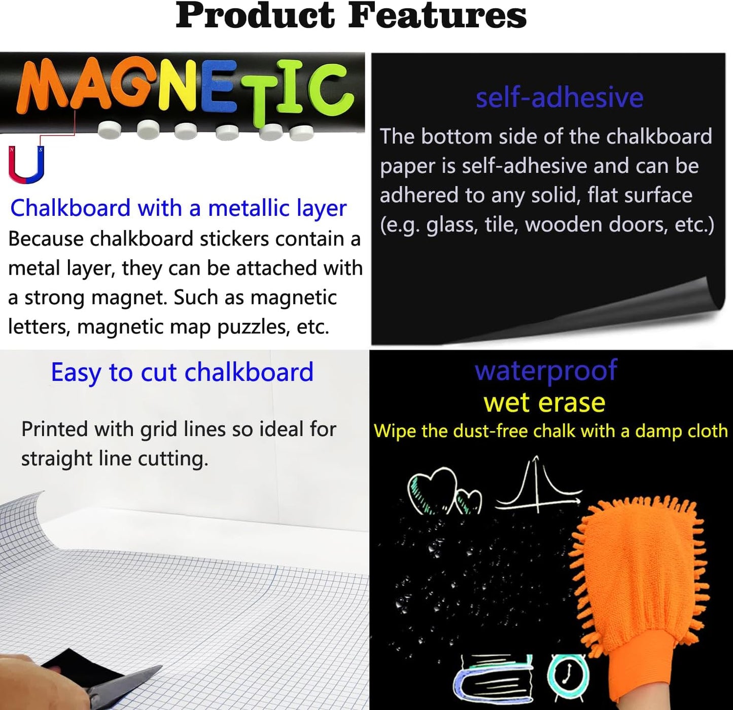 Magnetic Chalkboard Wall Arch Decal 39.3"x17.5" Contact Paper Peel and Stick for Walls Self Adhesive Magnetic Wall Board Sticker with 36 Magnet Letters for Kid Black Chalk Board Wallpaper Roll