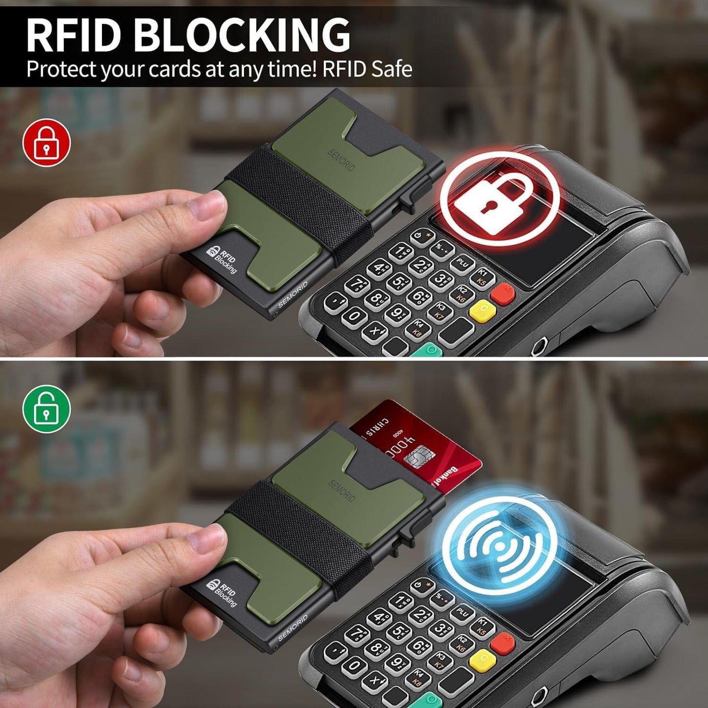 Slim Wallet for Men, RFID Blocking Mens Wallets, Minimalist Pop Up Men's Credit Card Holder, Sturdy Metal Card Case with Cash Strap - 12+ Cards Capacity