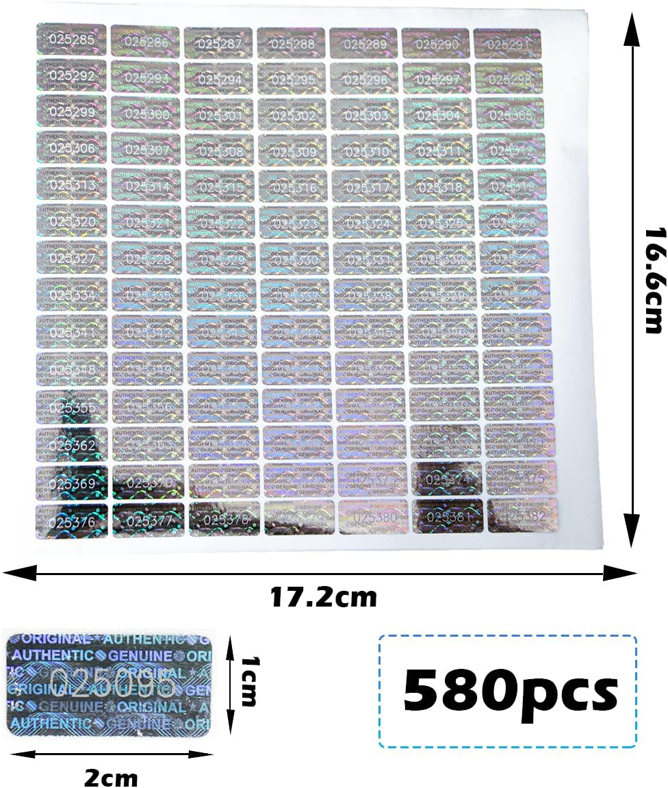 dose not apply 580 Pcs 0.787x0.39 in High Security Tamper Evident Seal Warranty Void Original Genuine Authentic Hologram Label/Stickers/Unique Sequential Serial Numbering Tamper Proof Sticker, Silver