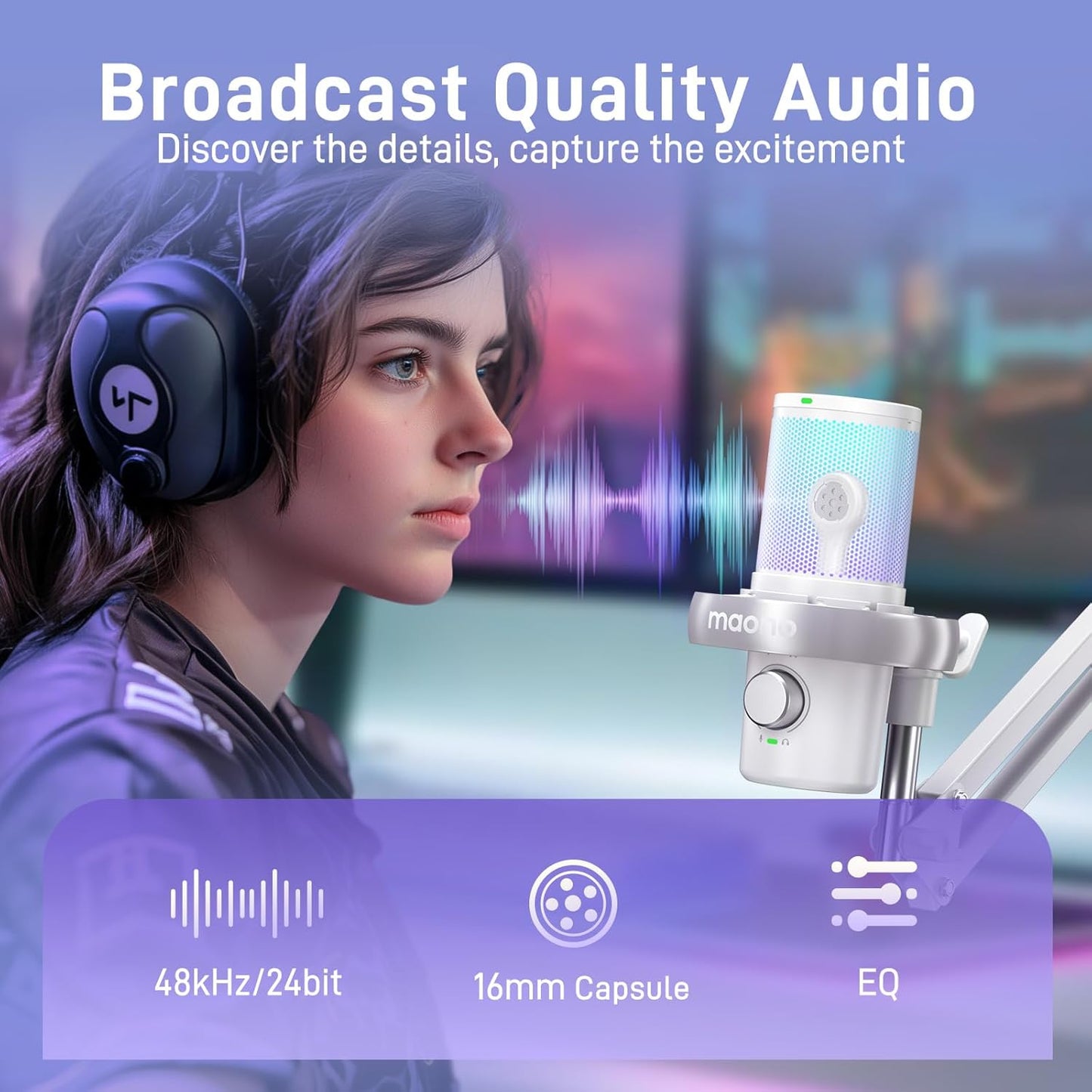 MAONO Wireless Microphone for PC, Condenser USB Mic with Software AI Voice Change,3-Level Noise Cancellation,Custom EQ, RGB Gaming Streaming Mic for Podcast PS5 PS4 Twitch YouTube (DM40 Pro-White)