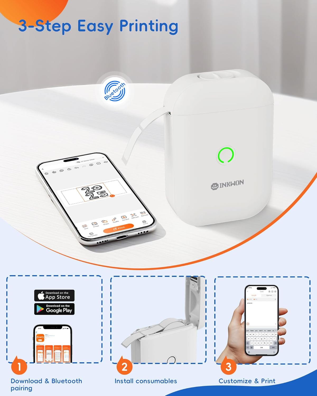 Label Maker Machine with 3 Tapes, D11s Bluetooth Label Maker Waterproof Labels, Portable Mini Label Printer with Various Templates for Home Office School, White