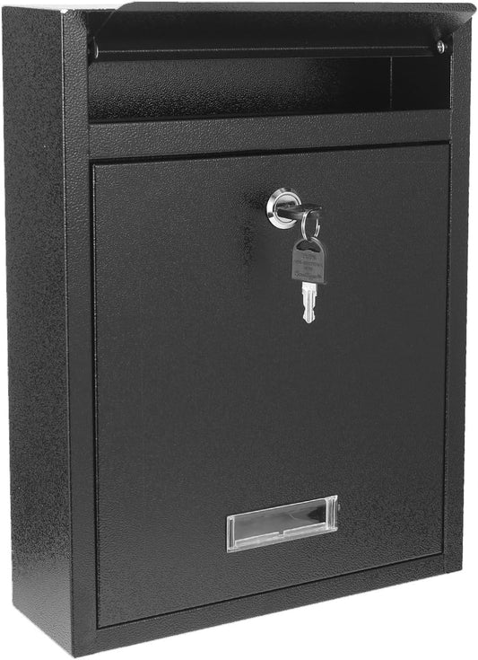 Locking Steel Mailbox, Wall Mounted - Post Office Box, Extra Large Space Secure, Comes with 2 Keys 3 Sets 0-9 Numbers - Dimensions 10.3" L x 3.35" W x 13.8" H, Black