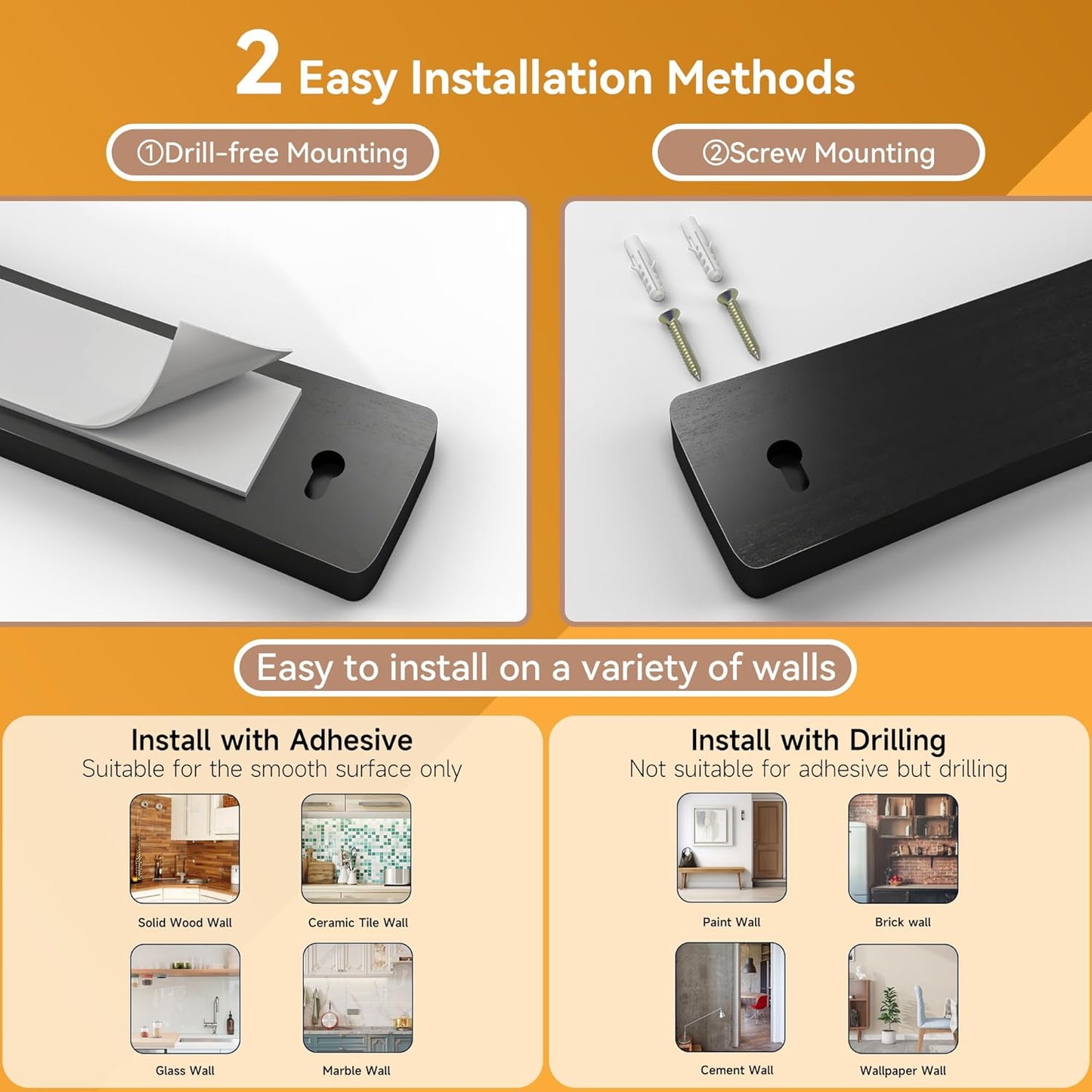 Magnetic Knife Holder for Wall, Acacia Wood Knife Magnetic Strip No Drill Knife Magnet Storage Bar Magnetic Tool Key Holder Strip for Kitchen Utensil Organizer (Black, 16 Inch)