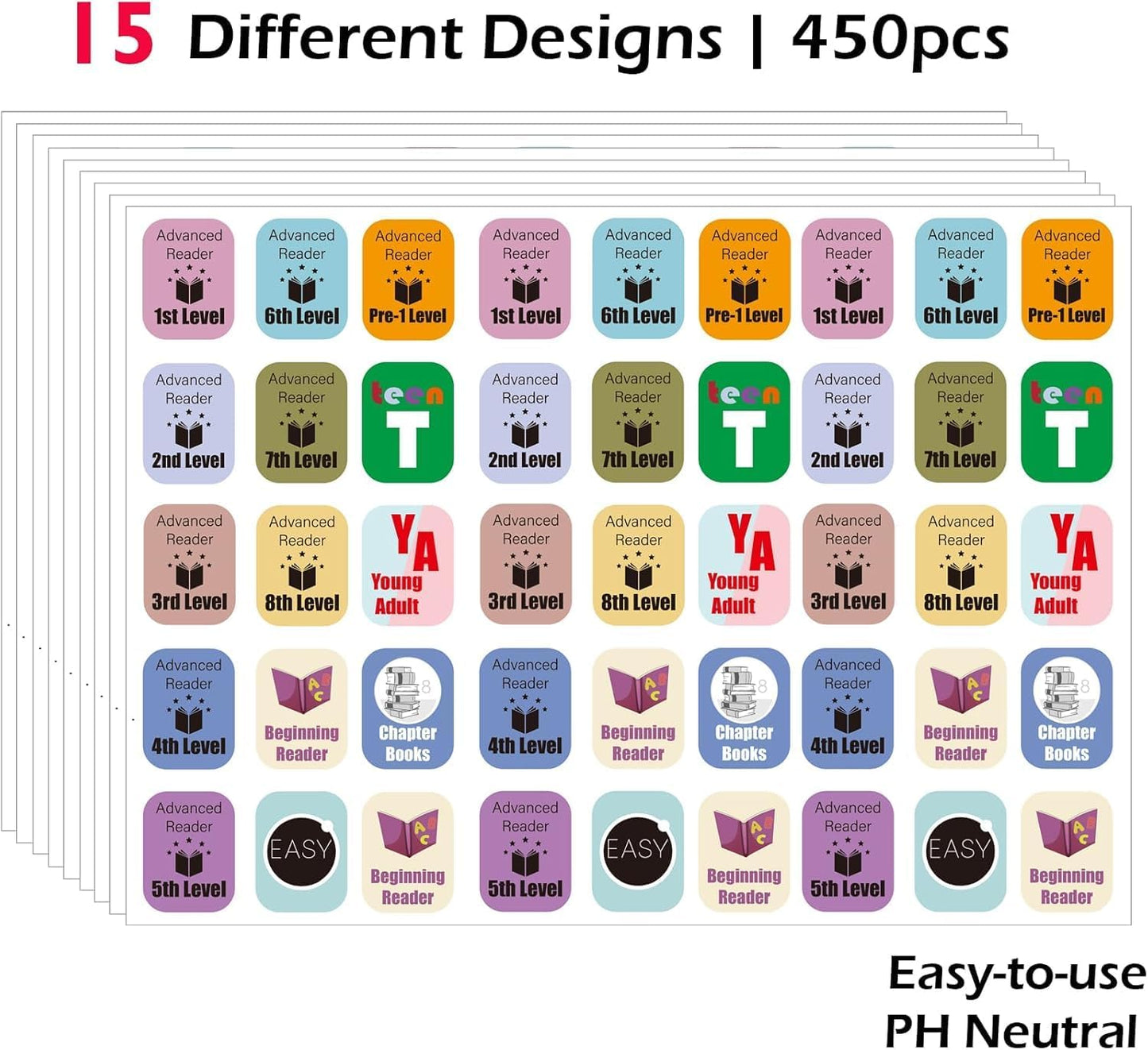 Library Genre Book Spine Labels | 450pcs Classroom Classification Stickers for Advanced Reader Level