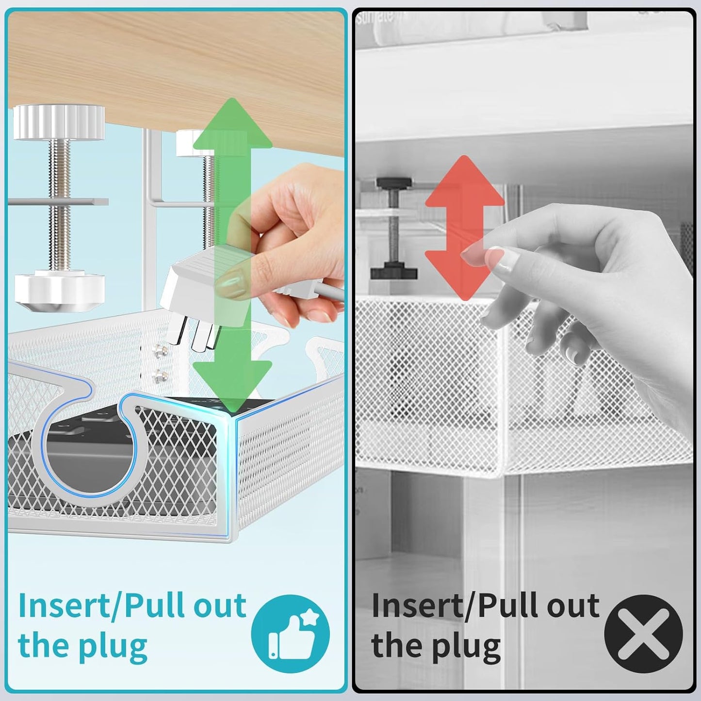 Under Desk Cable Management Tray White, No Drill Desk Cable Management Organizer with Clamp for Desk Wire Management, Desk PC Cord Organizer Accessories & Workspace Organizers for Office, Home(2 Pack)