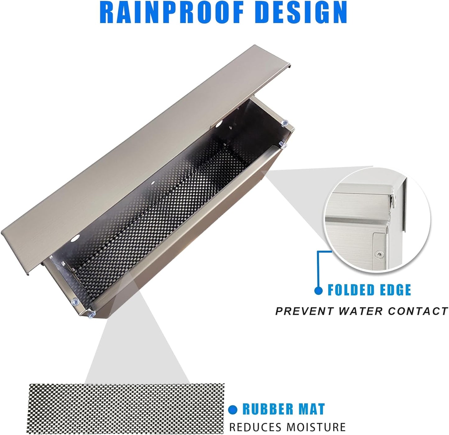 Modern Design Brushed Stainless Steel Mailbox for Walls, Heavy Duty Wall Mounted Mailbox - 14.5'' x 3.75'' x 7.1'' Rust Proof Steel Dropbox with Rainproof Design, Silver