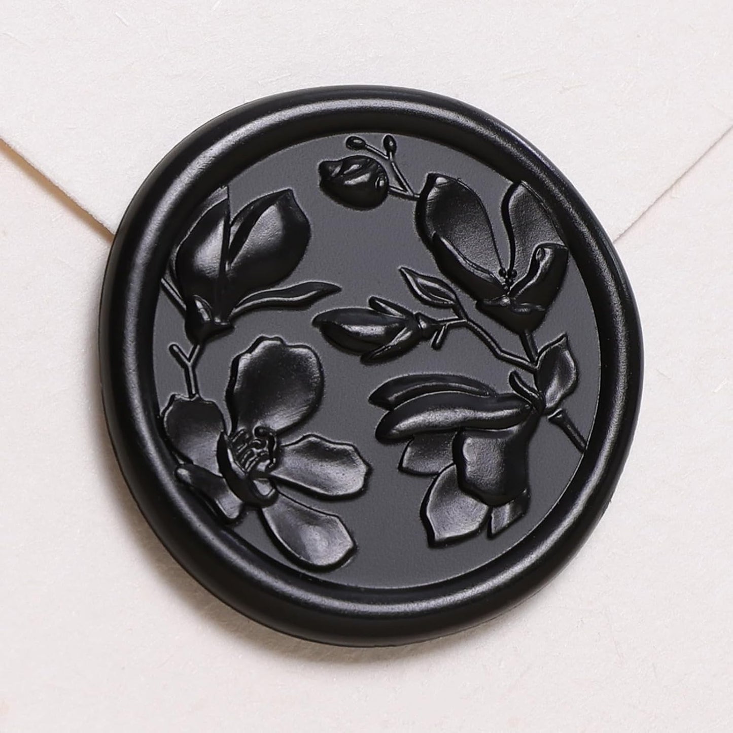 UNIQOOO Wax Seal Stickers - 3D Magnolia Wedding Invitation Envelope Botanical Seal Sticker, 50 Pcs Self- Adhesive Black Stickers, Perfect for Invitation, Christmas, Gift Wrapping, Party