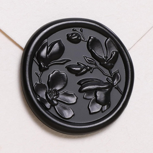 UNIQOOO Wax Seal Stickers - 3D Magnolia Wedding Invitation Envelope Botanical Seal Sticker, 50 Pcs Self- Adhesive Black Stickers, Perfect for Invitation, Christmas, Gift Wrapping, Party