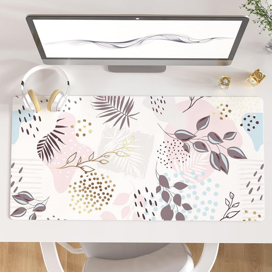 QIYI Large Mouse Pad, Extended Desk Mat for Desktop, PU Leather Waterproof Gaming Mousepad, Computer Desk Accessories Protector Writing Pads for School Office Home 31.5" x 15.7" - Abstract Leaves