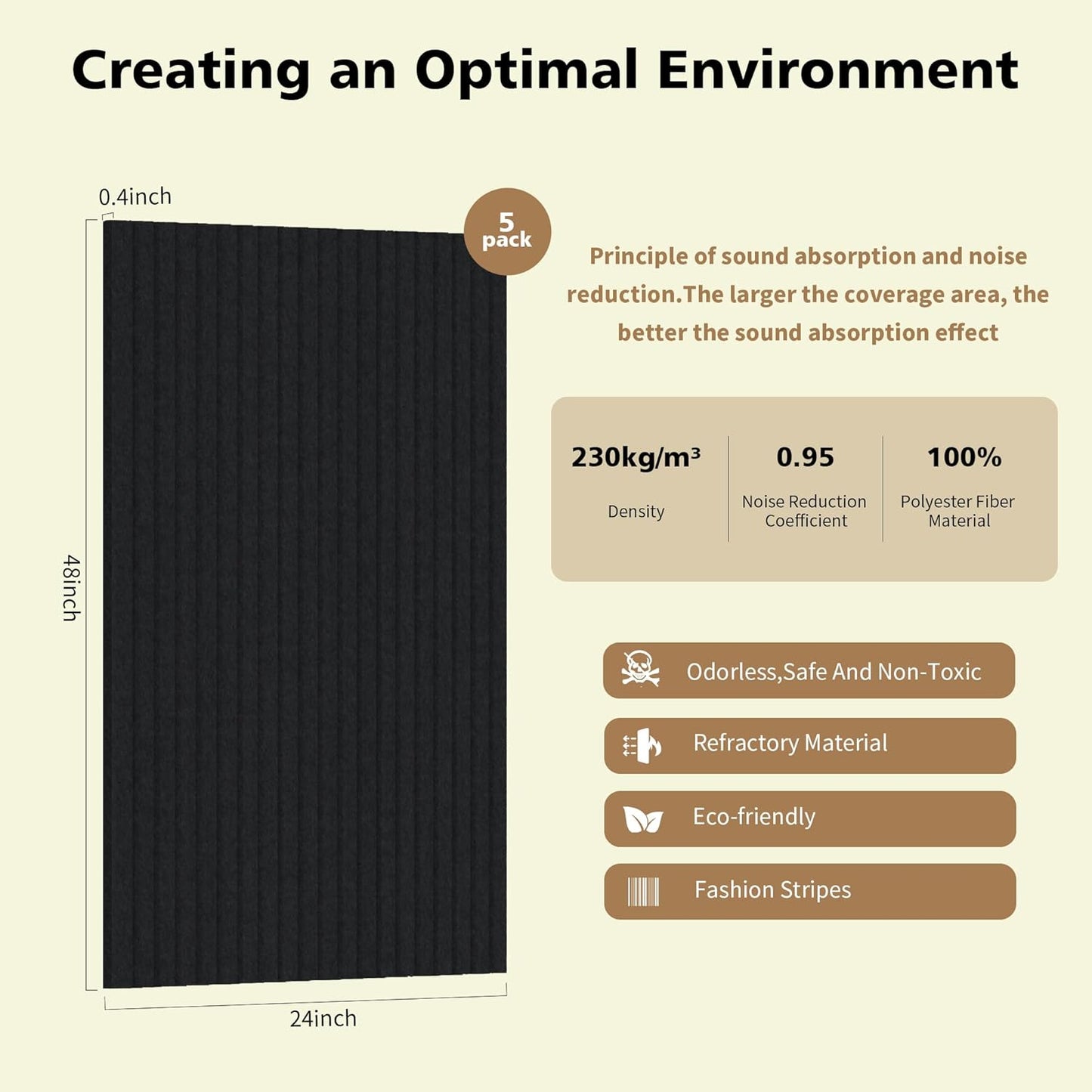 Acoustic Panels,5 Pack Sound Panels Noise Reducing for Walls,48"x24"x0.4" Soundproof Wall Panels,High-Density Acoustic Wall Panels,Decorative Wall Sound Absorbing Panel,Black