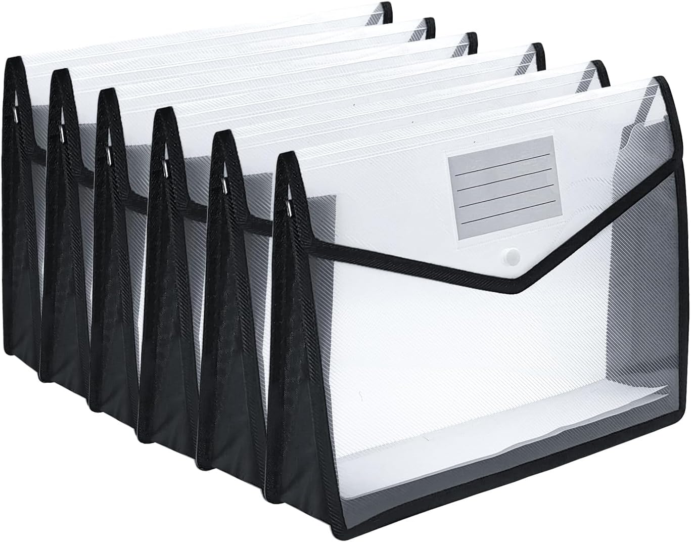 Plastic Expanding File Folder,Envelope Folders for Documents, File Folder Organizer Holder with Snap Closure,Waterproof Transparent File Folder,Large Capacity, Fit Letter/A4 Size (Black-6 Pack)