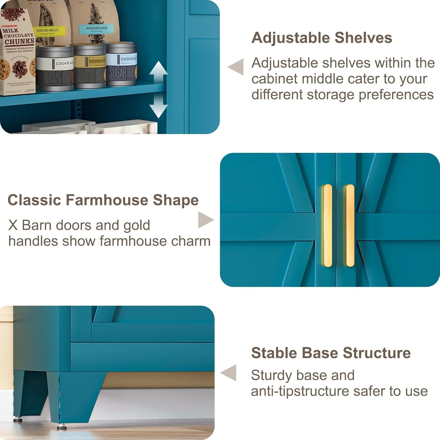 71H Tall Metal Storage Cabinet with 2 Doors and 5 Shelves,Farmhouse Storage Cabinet with Barn Doors,Pantry Storage for Home,Office,Bathroom,Dining Room,Kitchen(Blue)