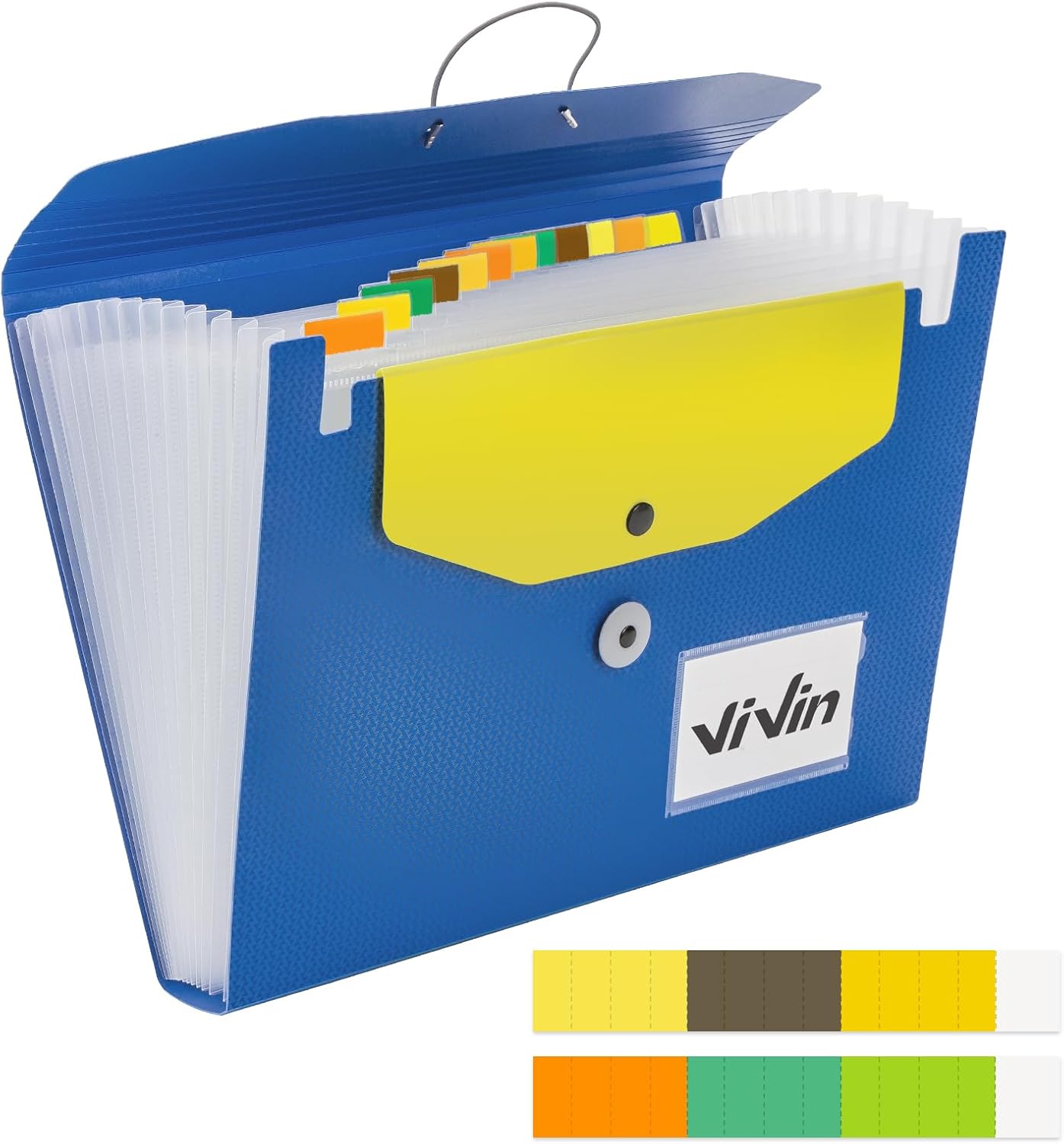 ViVin Expanding File Folder, 13-Pocket Accordion Filing Organizer with Extra Pocket & Labels, Portable Expandable Poly Folio for Documents Receipt Bills Invoice, Letter/A4 Size - Blue