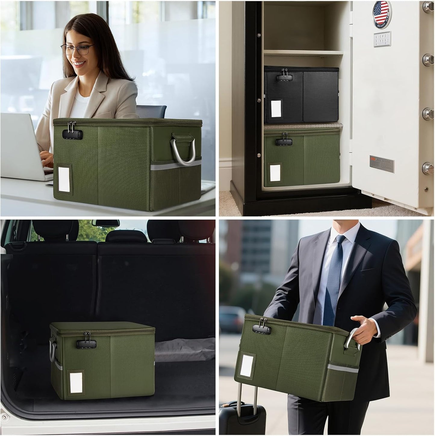 TOMKID Fireproof Document Box, Fire Proof Safe Box for Home Document Organizer with Lock, Fire Organizer Office Storage Cabinet for Hanging Letter/Legal Folder 16.1 x 12.9 x 11in (Green)