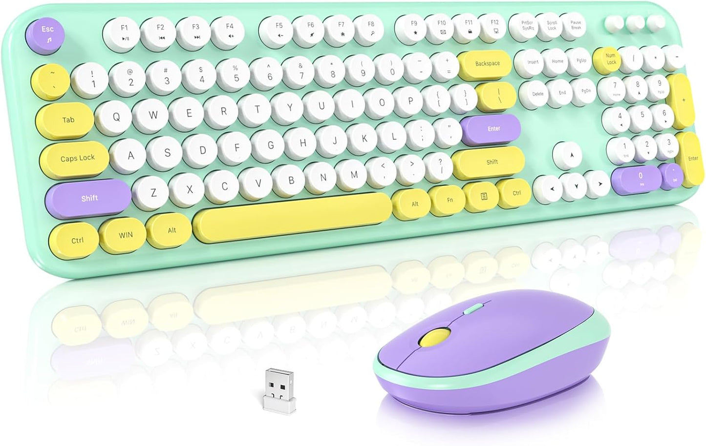 MOFII Wireless Keyboard and Mouse Combo, Cute Keyboard Full Size and Wireless Mouse, 2.4GHz Retro Typewriter Keyboard and Mouse Set for PC/Desktop/Laptop/Windows (Mint Green)