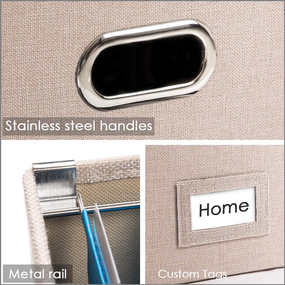 PRANDOM File Organizer Box - Set of 4 Collapsible Decorative Linen Filing Storage Hanging File Folders with Lids Office Cabinet Letter/Legal Size Light Grey (17x14x11.2 inch)