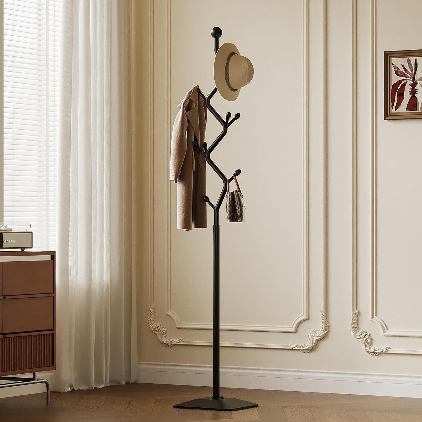 Tree-shaped coat rack,Coat Tree Freestanding with 8 Hooks and Sturdy Metal Base for Coat Hats Purses,Coat Stand for Entryway,Bedroom