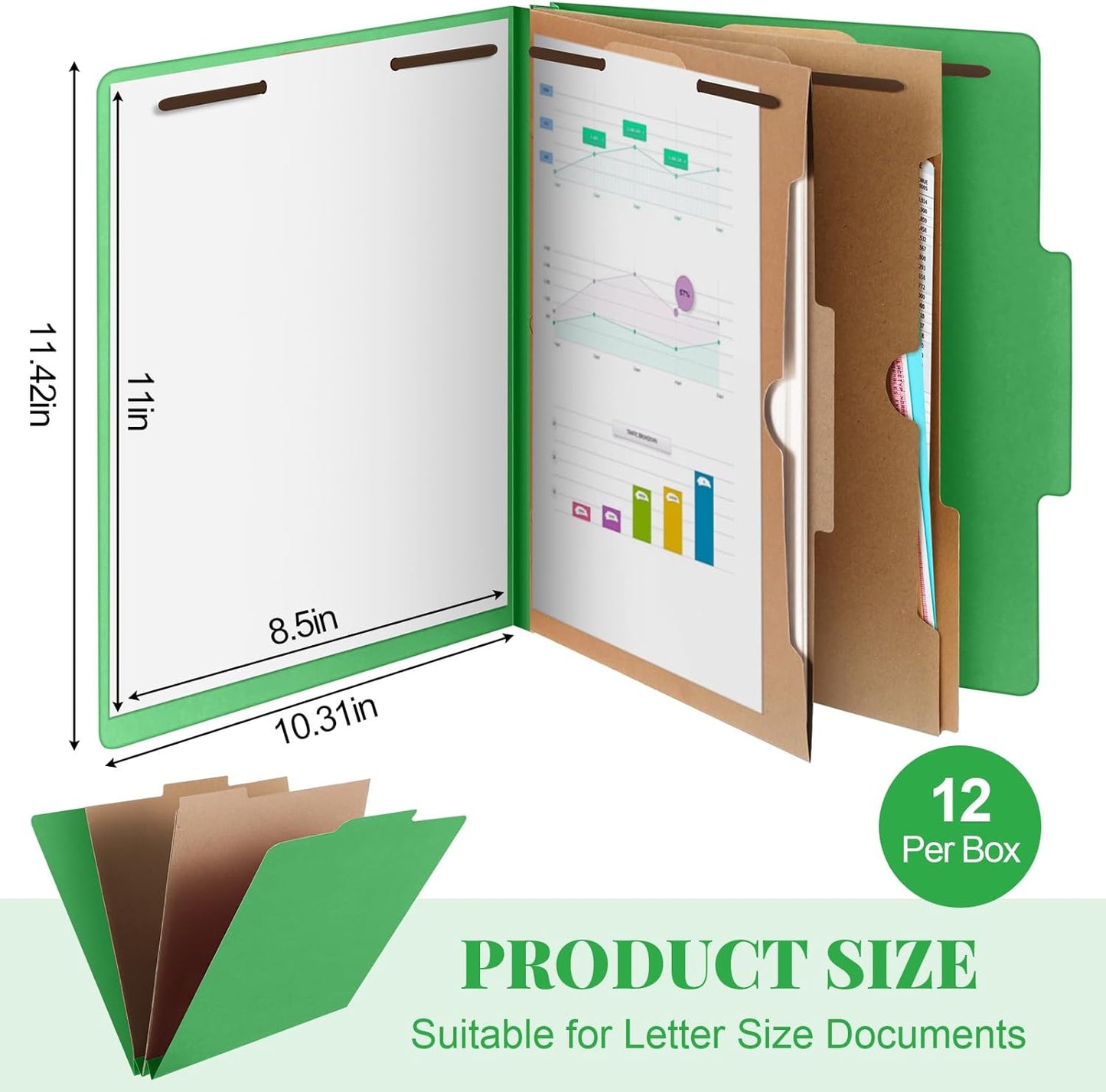 12 Pcs Classification Folders Letter Size, 2 Pocket Dividers Pressboard File Folder with Fasteners, Expanding File Organizer Bulk for Teachers, Clergy, Office, Church, Christmas (Green)