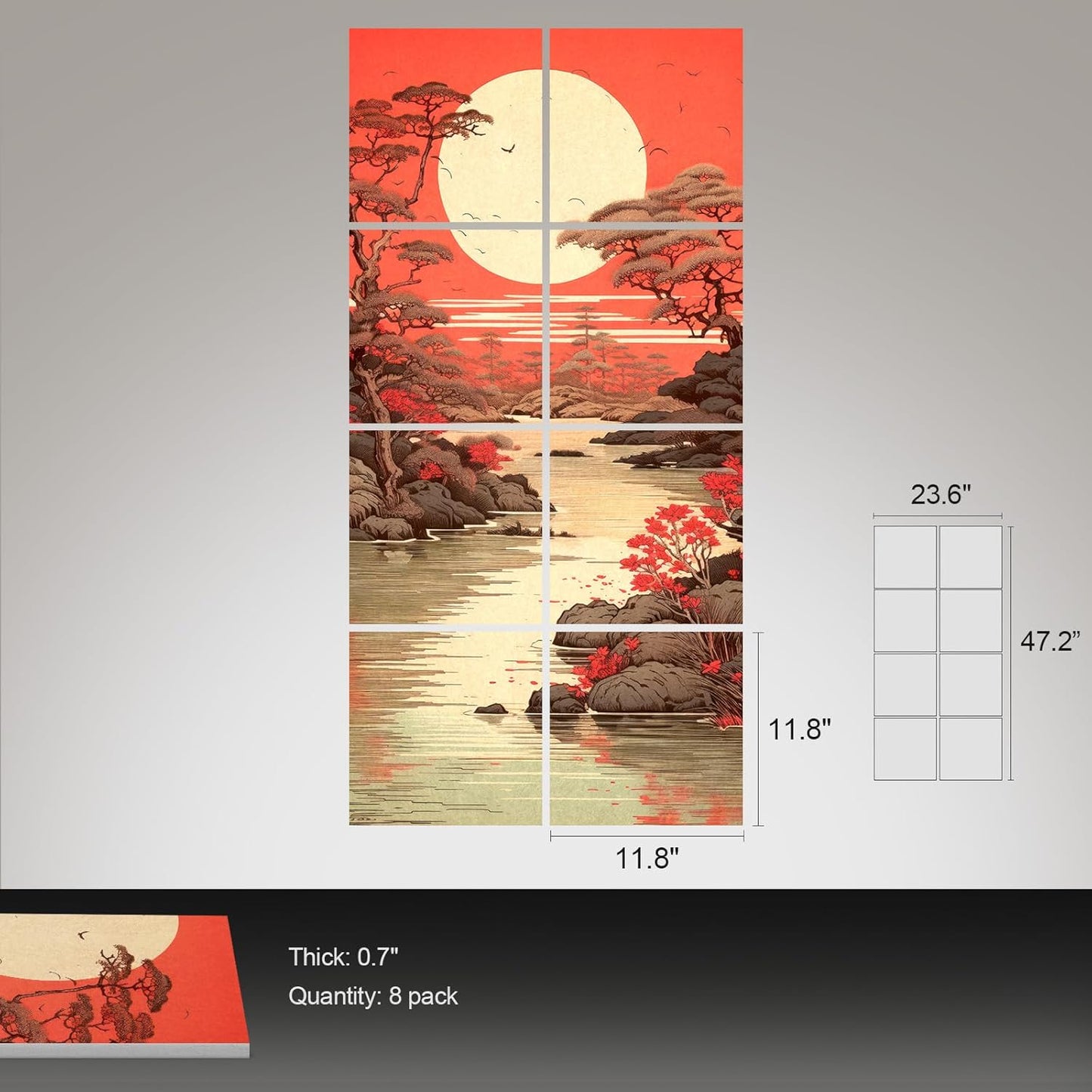 UMIACOUSTICS 8 Pcs 0.7Inch Thick Art Acoustic Panels, Total 47.2” x 23.6” Decorative Sound Absorbing Wall Panels for Home, Office, Hotel, Pine-shadow Floating Paint