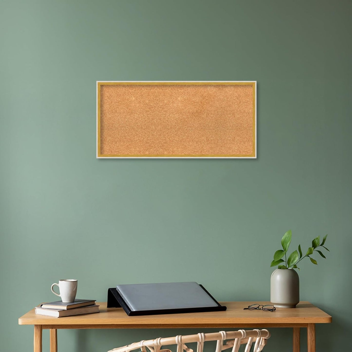 Amanti Art Natural Cork Board for Wall, 15x31 Vision Board with White Frame, Medium Corkboard Office Decor for Home Organization, Modern Corkboard Pinboard to Display Items for Home Organization in