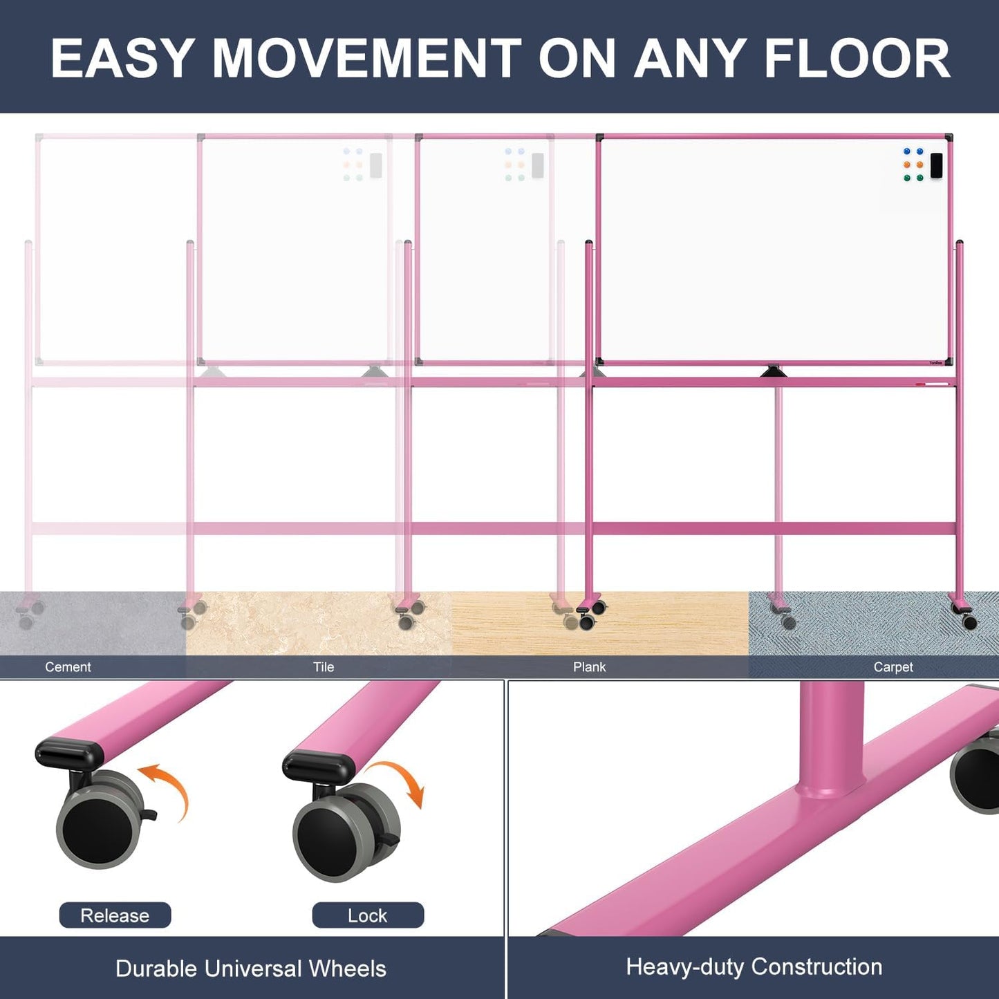 Rolling Whiteboard, 48x32 Inches Dry Erase Board with Stand, Large Mobile Whiteboard on Wheels, Standing White Board for Office, School, Home, Magnetic Double Sided White Board with Paper Pad