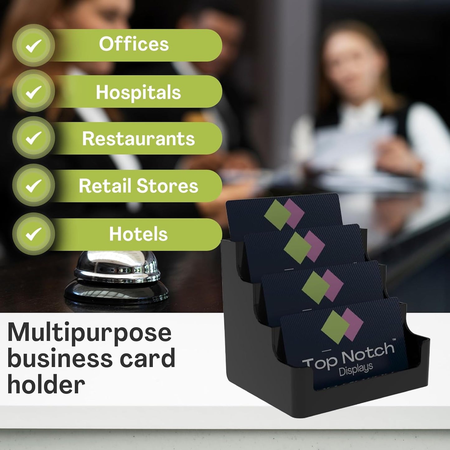 4 Tier Black Acrylic Business/Gift Card Holder, Fits standard-sized business cards or gift cards, For Use In Office, Retail, and Hospitality - Pack of 2