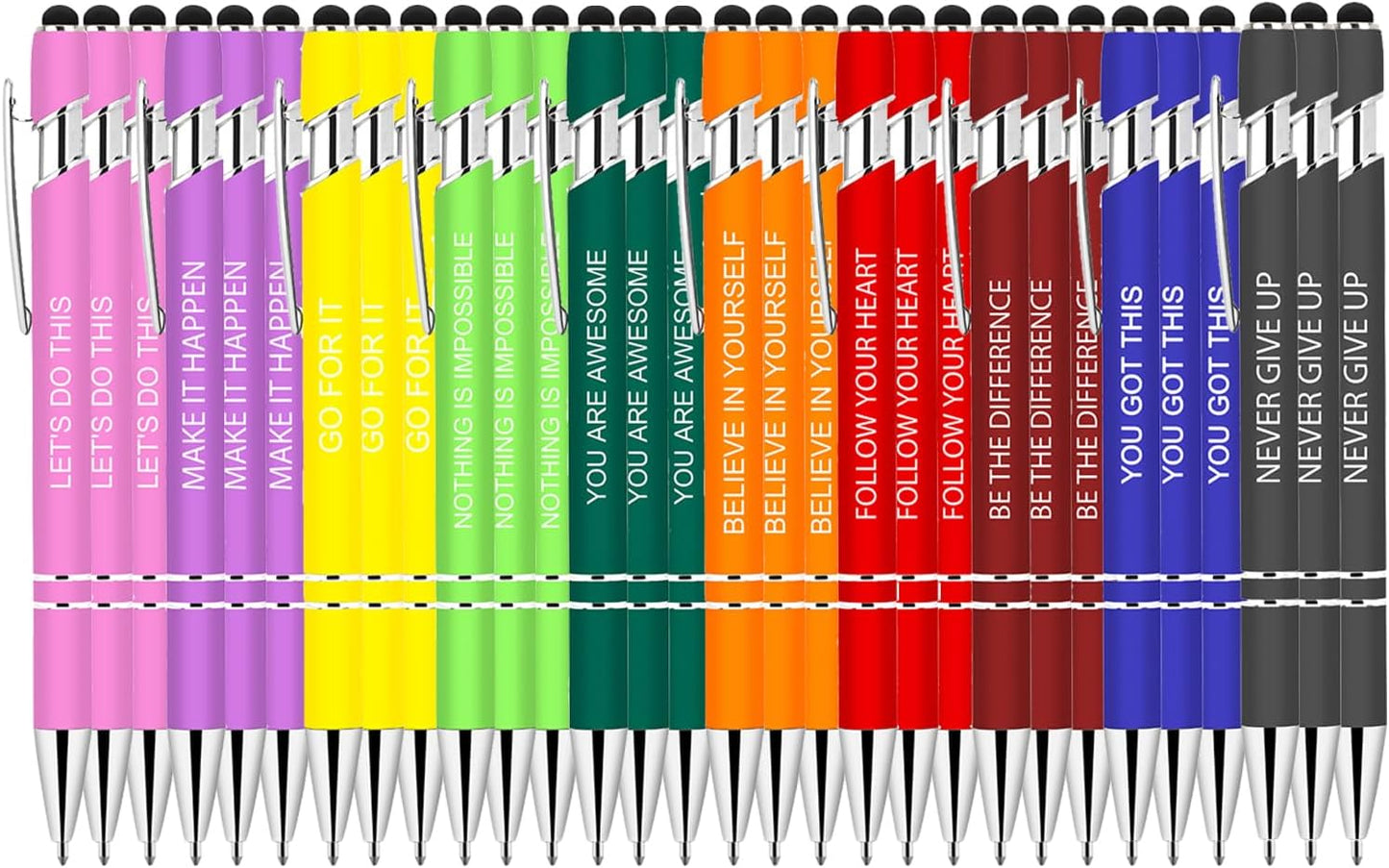 30 Pcs Inspirational Pens Bulk - Motivational Ink Ballpoint Pen with Quotes Stylus Tip Nurse Gifts for School Coworkers Office Supplies Black Ink