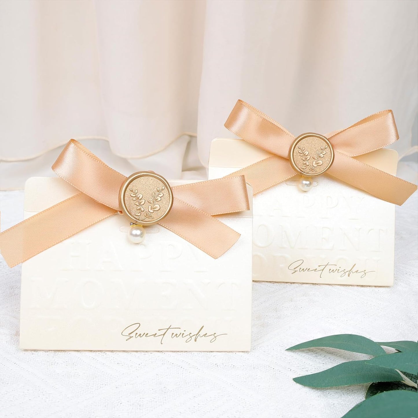 UNIQOOO Wax Seal Stickers - Eucalyptus Leaves Wedding Invitation Envelope Botanical Seal Stickers, 50 Pcs Self- Adhesive Light Gold Stickers, Perfect for Invitation, Christmas, Gift Wrapping, Party
