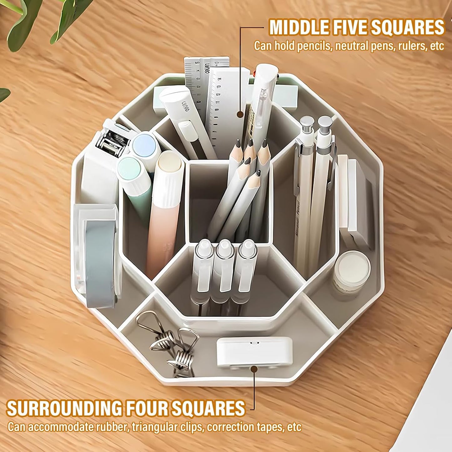 360 Degree Rotation Pen Holder,9 Slots Pencil Holder for Desk,Desk Organizer,Desk Accessories & Workspace Organizers,Apply Office, School, Home（White