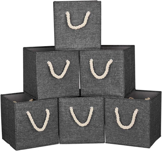10.5 Inch Fabric Storage Boxes Bins and Cubes - Foldable Storage Basket with Grey Inserts, Package of 6