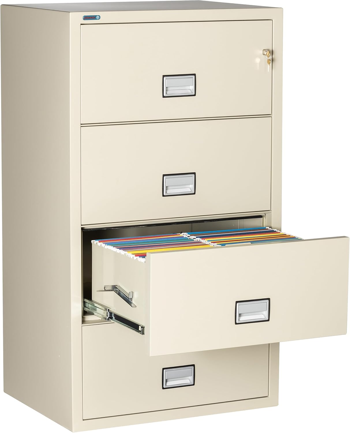 31 inch Wide 4-Drawer Lateral Fireproof File Cabinet – Legal and Letter Size Filing – Key Lock – Water Resistant – Fire Safe and Impact Rated – Putty Finish – Model LAT4W31P