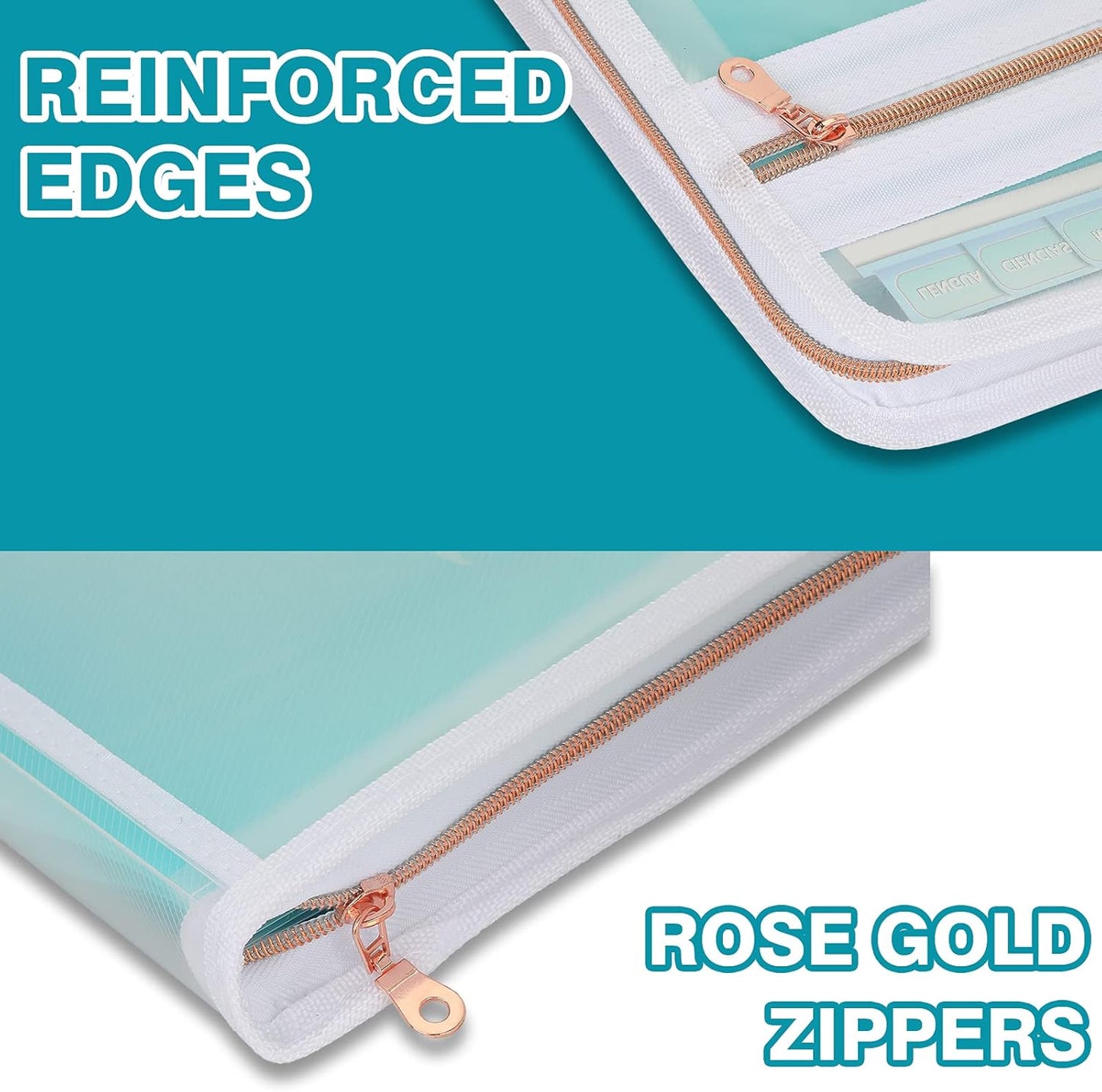 H4D 13 Pocket Expanding File Folder Organizer with Front Clear Pounch, Accordion File Organizer with Zipper Clourse, Fit for Letter Size Papers, Teal