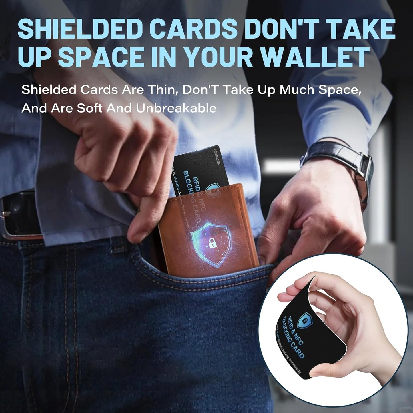 6PCS RFID Blocking Cards Premium Contactless NFC Debit Credit Card Passport Protector Blocker Set for Men & Women, Smart Slim Design Perfectly fits in Wallet and Purse