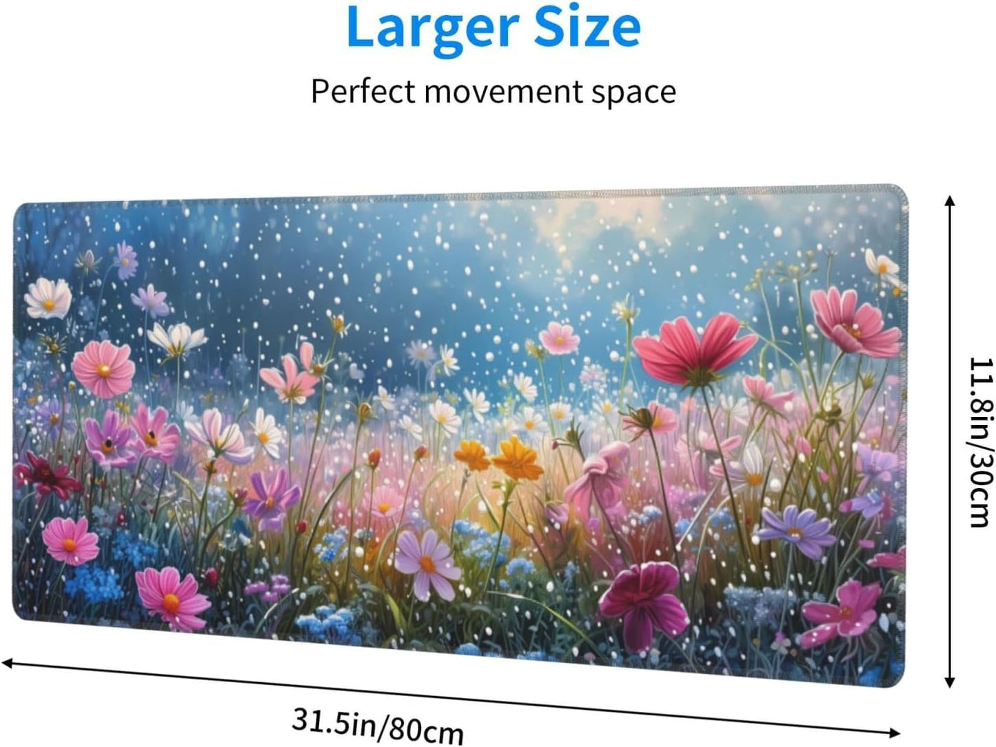 Gaming Mouse Pad Desk Pad,Extended Big Mouse Pad,31.5x11.8 Inch Long Computer Keyboard Mouse Mat Mousepad with 3mm Non-Slip Base and Stitched Edge for Gaming and Office… (Flowering shrubs)