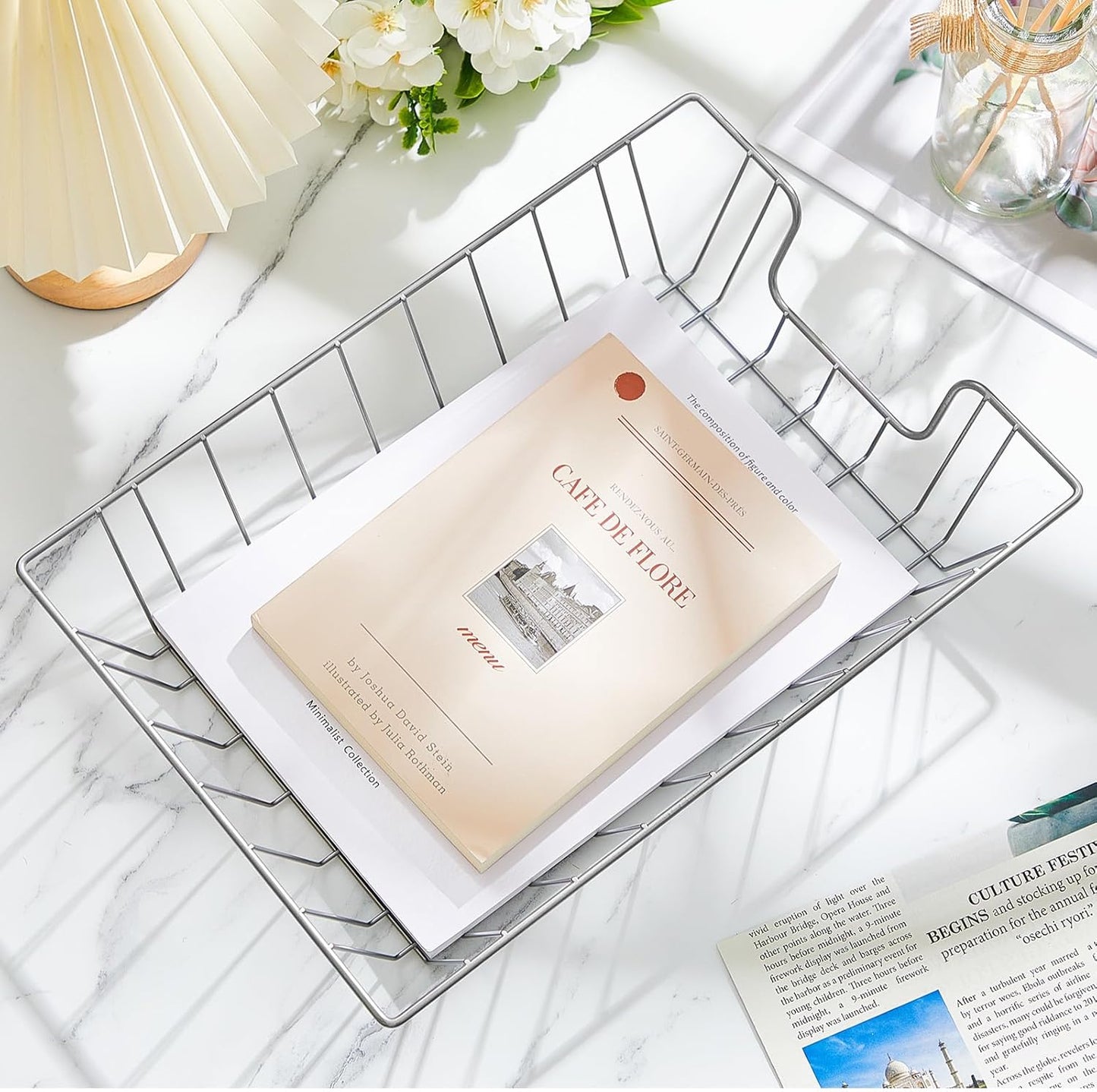 Yeaqee 6 Pcs Letter Tray Wire Paper Trays Stackable File Desk Organizer Metal File Paper Holder Basket for Desk Desktop Letter Storage for Office Home Classroom School(14'' x 10'' x 3'',Silver)