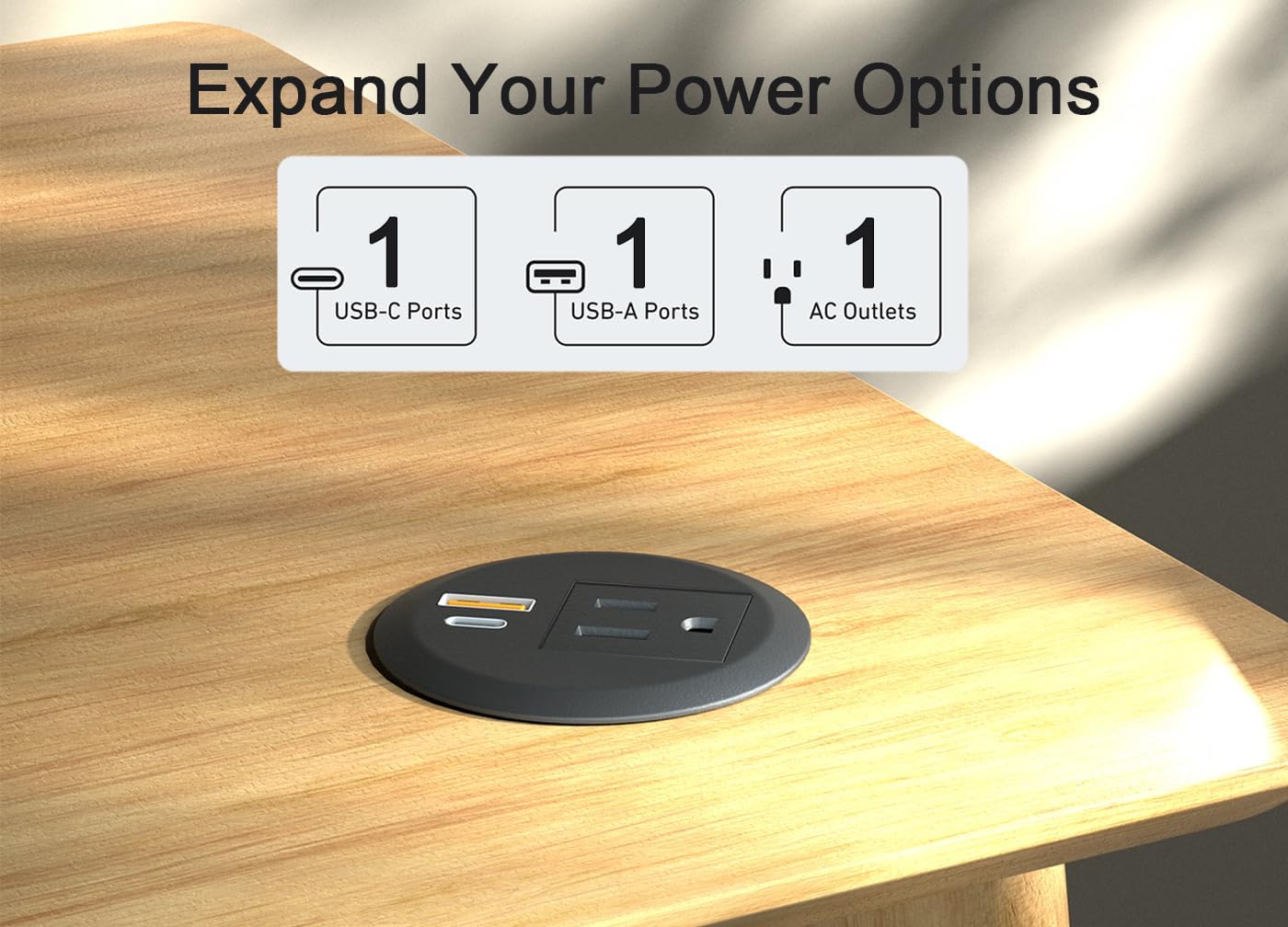 2pcs Desktop Power Grommet,2-inch Hole,20W USB C Fast Charging,2-USB Port,Flush Mount,Flat Plug,6.4 ft Cord,Black