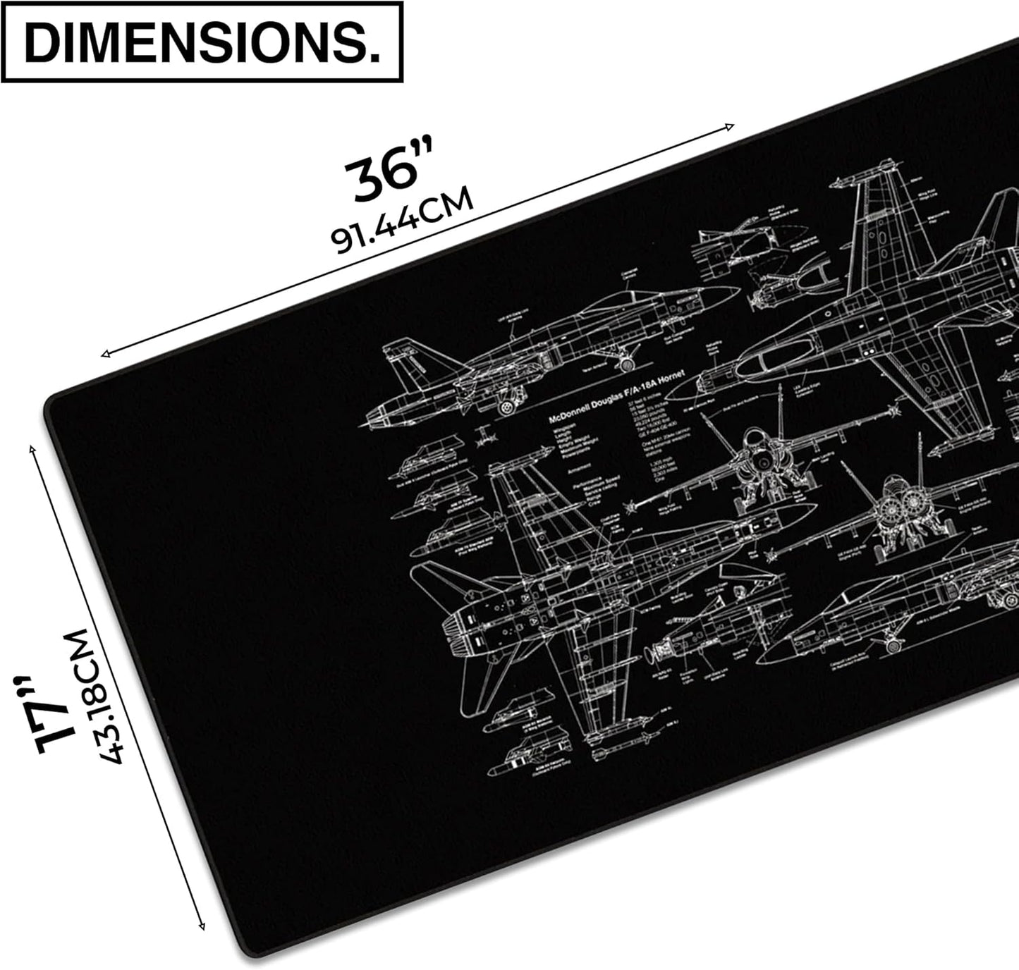 MPCO. Blueprints Large Gaming Desk Pad - 36" x 17" Duraglyde Fabric 18A Hornets – Black Desk Mats - Non-Slip, Washable, Smooth Glide for Precision Gaming & Work