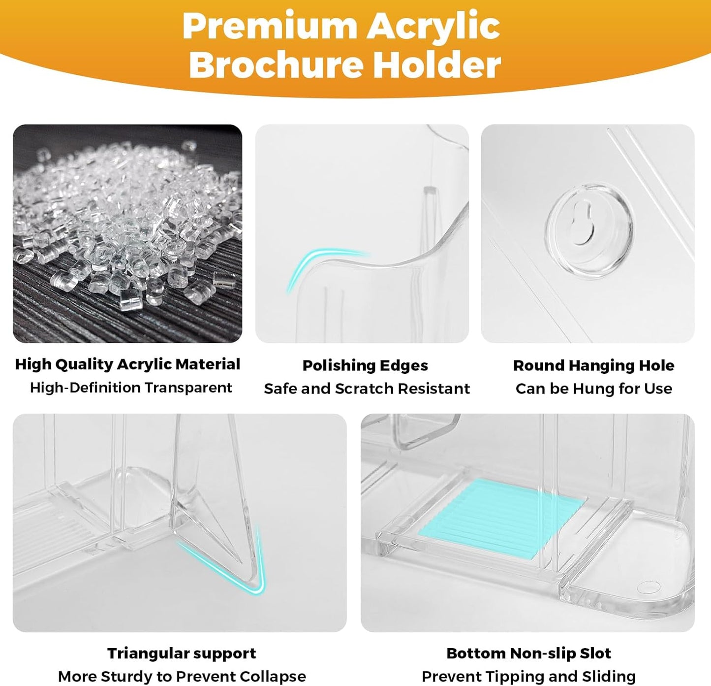 Acrylic Brochure Holder 8.5 x 11 inch 4 Pack Clear Literature Flyer Holders Plastic Rack Card Display Stand Thicker Countertop Organizer for Pamphlets Magazines Booklets Menus, Desk & Wall Mount