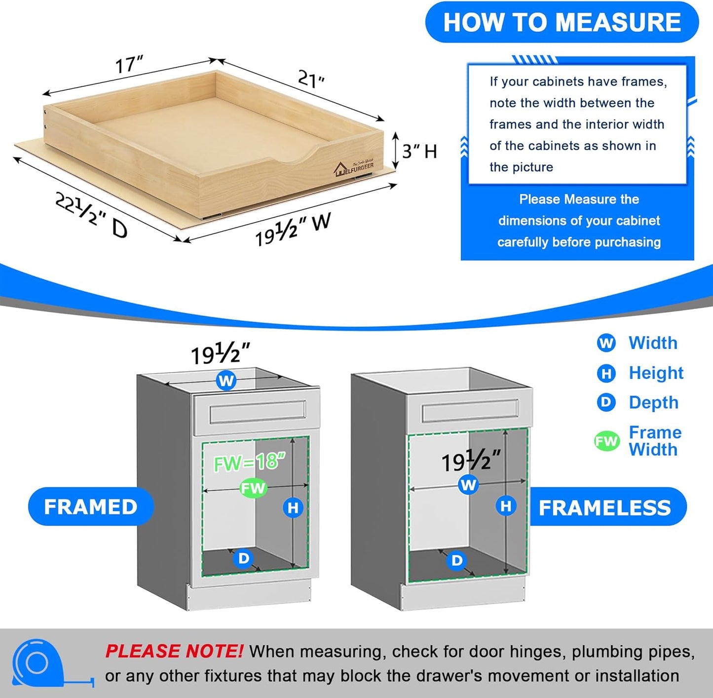 WelFurGeer Soft Close Pull Out Drawers for Cabinets, 17" W x 22" D Pull Out Cabinet Drawer with Heavy Duty Slides, Pull Out Cabinet Organizer, Cabinet Pull Out Shelves, Pull-Out Home Organizers