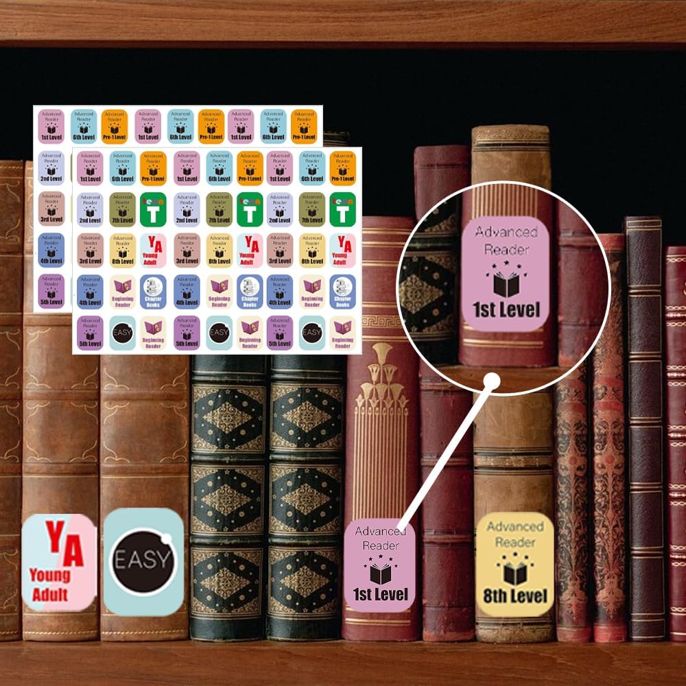 Library Genre Book Spine Labels | 450pcs Classroom Classification Stickers for Advanced Reader Level