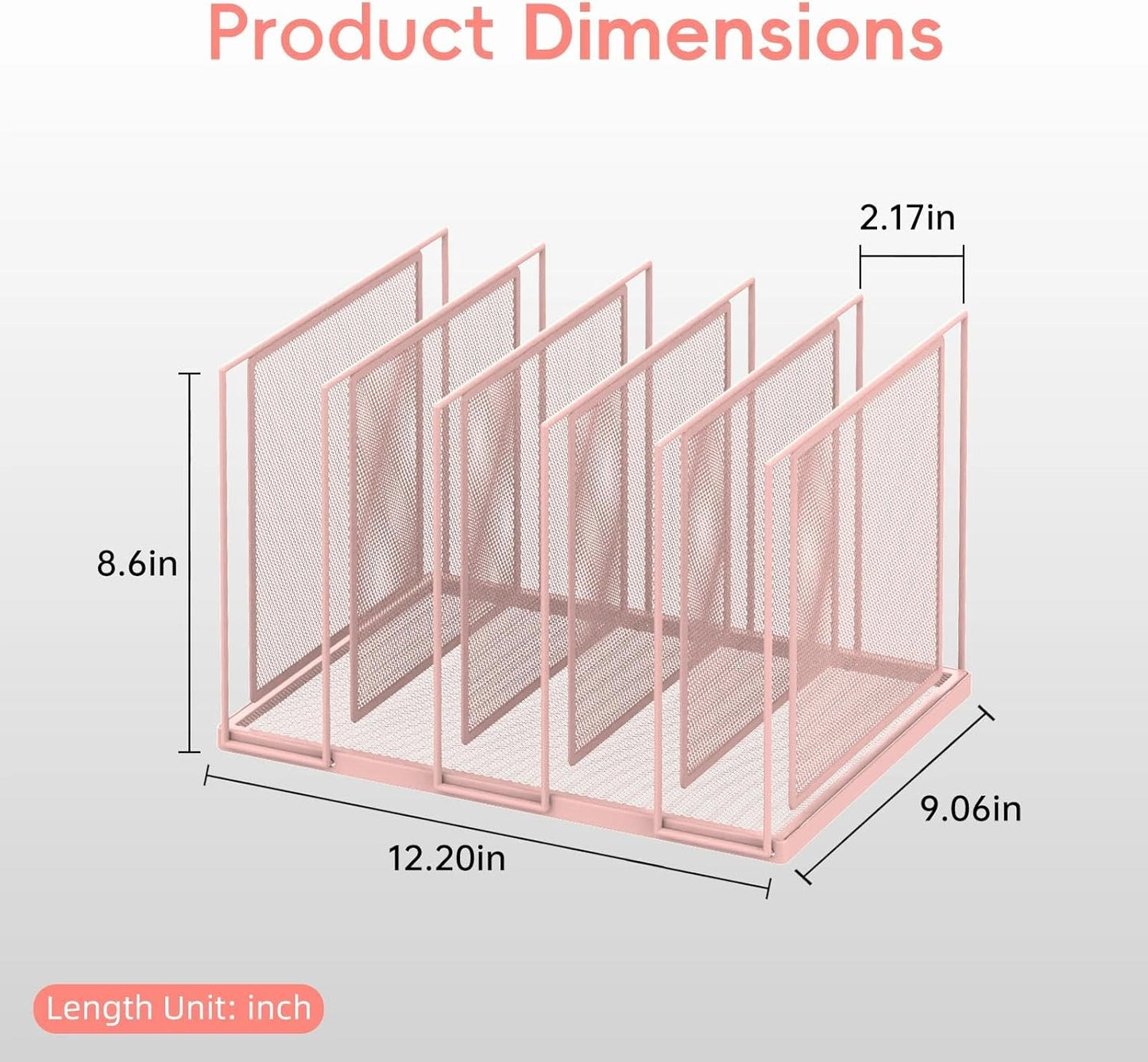 File Organizer for Desk, 5-Section Vertical File Sorter, Paper Holder Organizer Standing Metal File Folder for Office Home Classroom, Pink