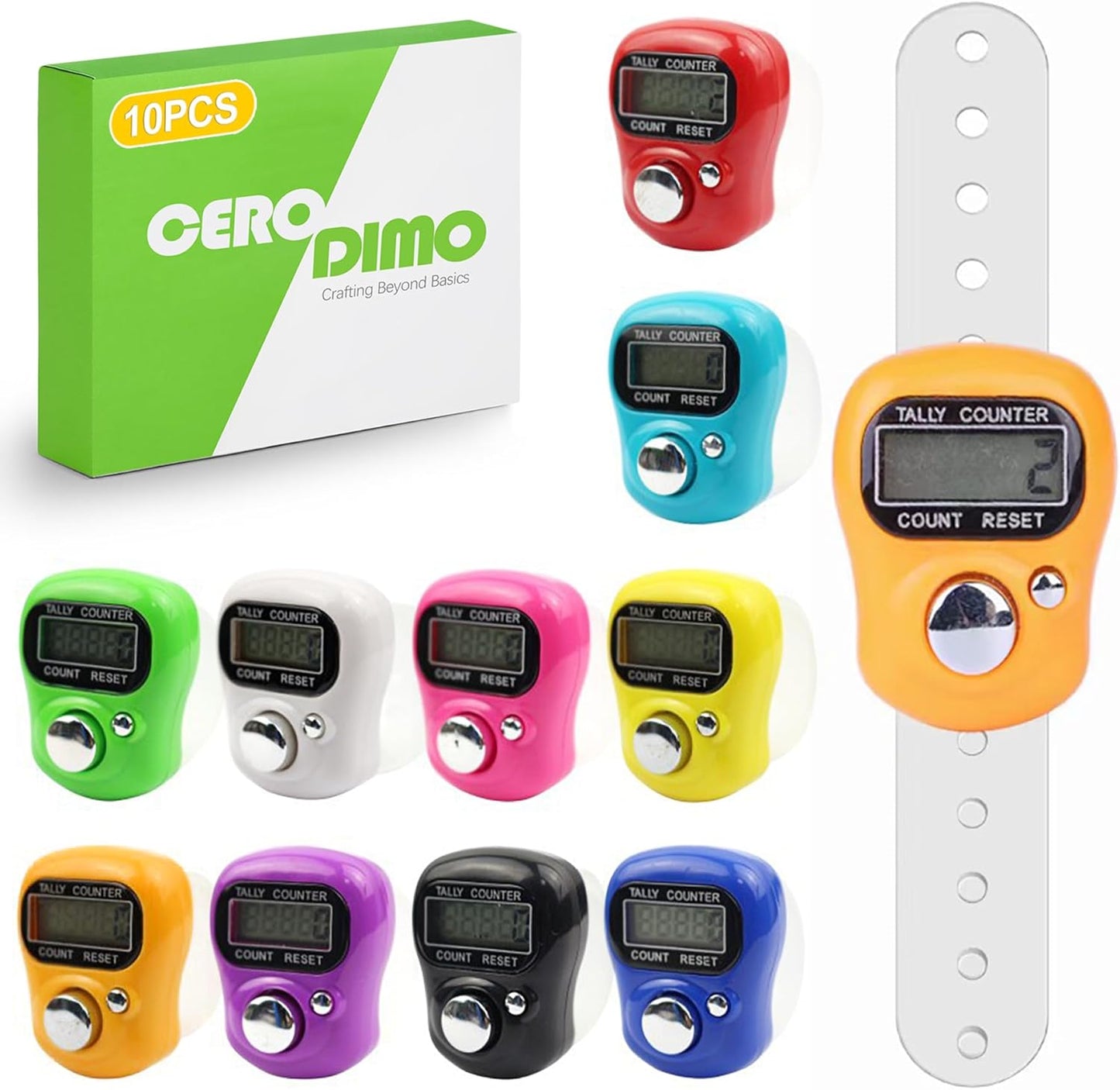 10-Pack Mini LCD Digital Finger Clicker Counter, 5-Digit Handheld Tally Counter for Knitting, Crochet, Lap Counting, Golf, Coaching, and Classroom Use