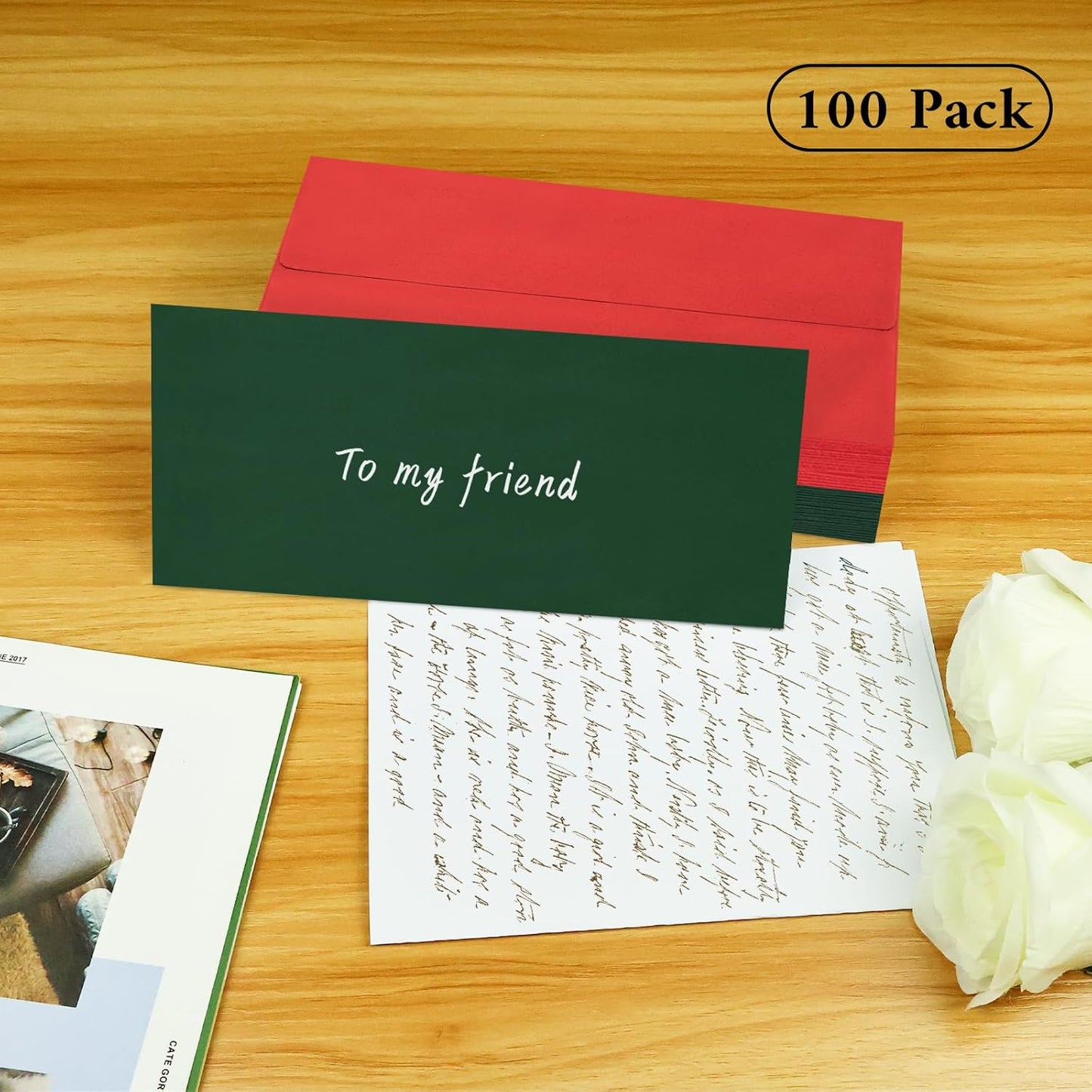 100 Pcs #10 Business Envelopes, 50 Pcs Red and 50 Pcs Dark Green Standard Envelopes Self Seal, Letter Size Mailing Envelopes for Christmas Birthday Graduation Wedding, 4 1/8 x 9 1/2 Inch